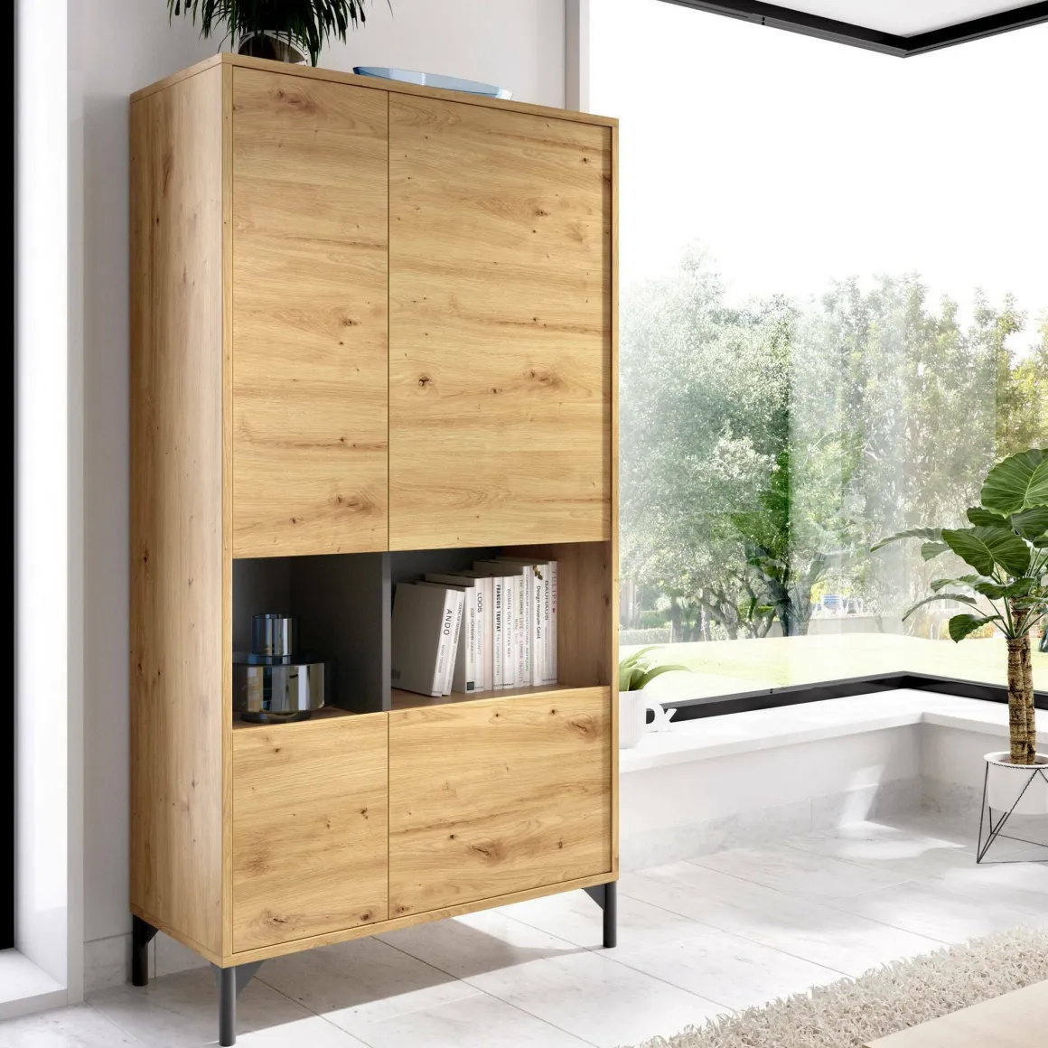 Credenza alta rovere nodi e antracite 72x33x143h cm 4 ante - Gerbera