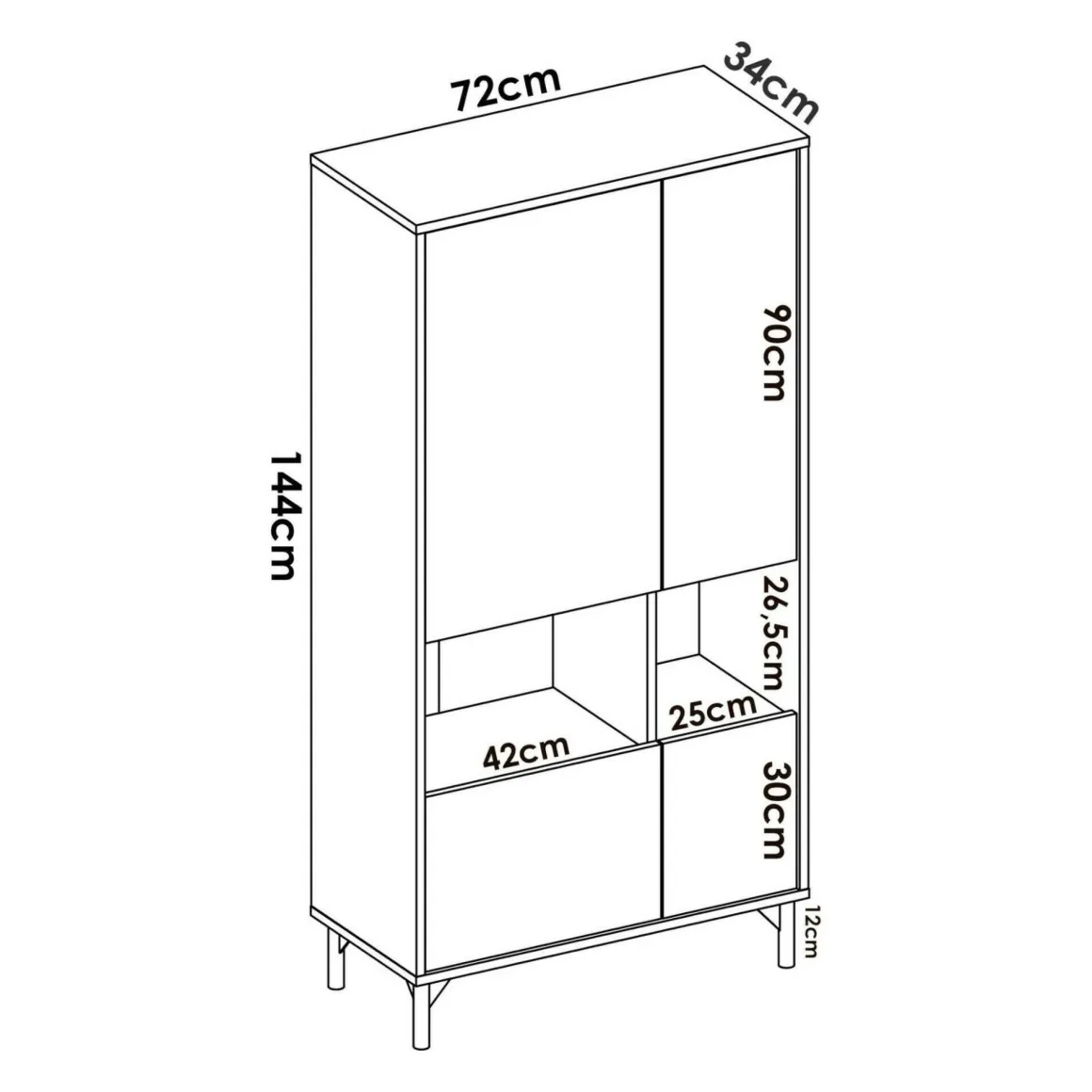 Credenza alta rovere nodi e antracite 72x33x143h cm 4 ante - Gerbera