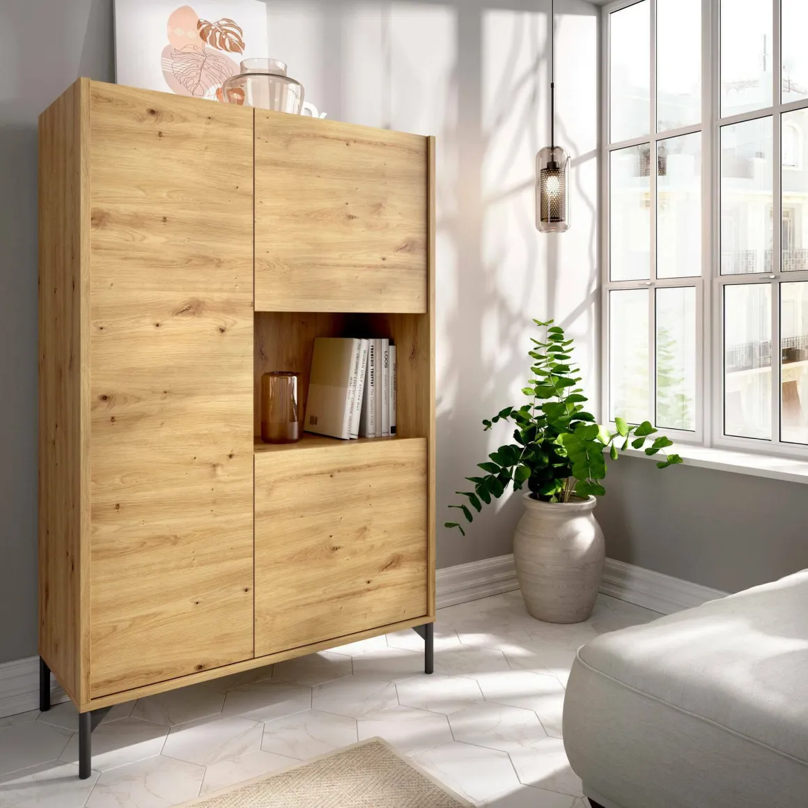 Credenza alta rovere nodi 81x43x135h cm 3 ante - Crono