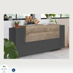 Cucina|Salotto > Dmora Credenza antracite e acero 160x45x86h cm 4 ante - Muscari Marrone Acero, Nero Antracite