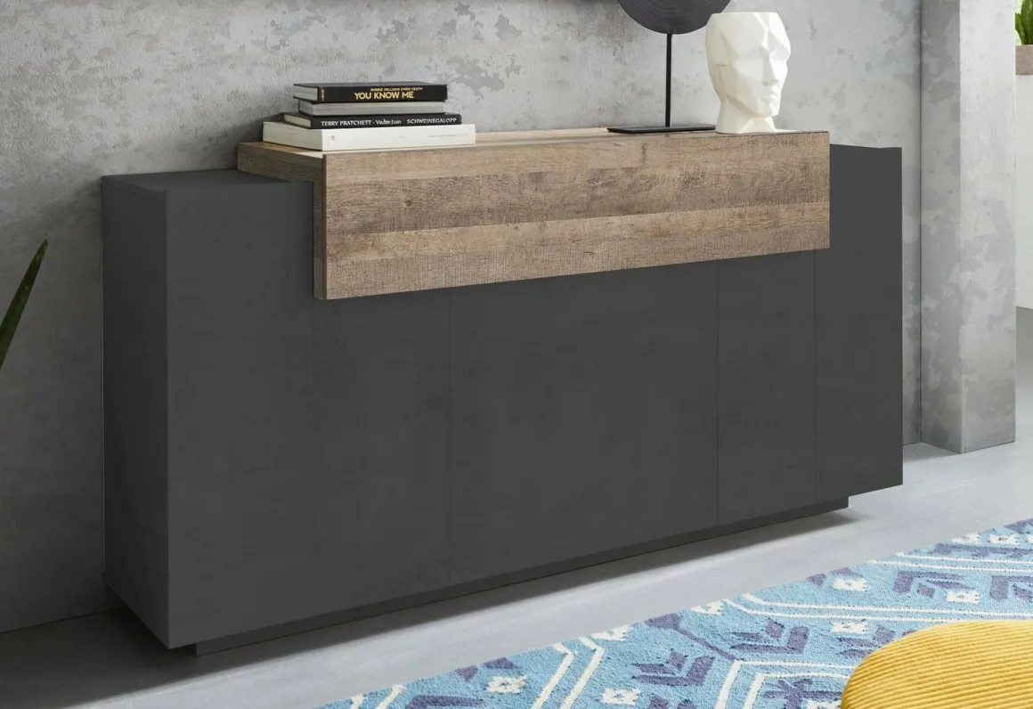 Cucina|Salotto > Dmora Credenza antracite e acero 200x45x86h cm 7 ante - Astice Marrone Acero, Nero Antracite