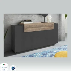 Cucina|Salotto > Dmora Credenza antracite e acero 200x45x86h cm 7 ante - Astice Marrone Acero, Nero Antracite