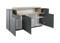 Cucina|Salotto > Dmora Credenza antracite e acero 200x45x86h cm 7 ante - Astice Marrone Acero, Nero Antracite