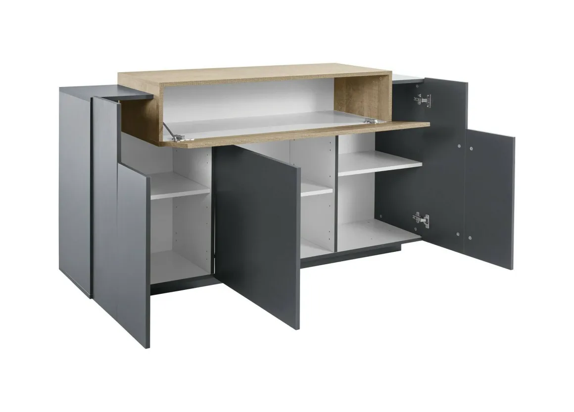 Cucina|Salotto > Dmora Credenza antracite e acero 200x45x86h cm 7 ante - Astice Marrone Acero, Nero Antracite