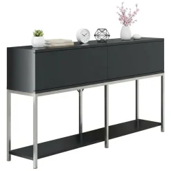 Cucina|Madie > Dmora Credenza antracite e argento 150x30x80h cm 2 ante - Basilia Argento, Nero Antracite