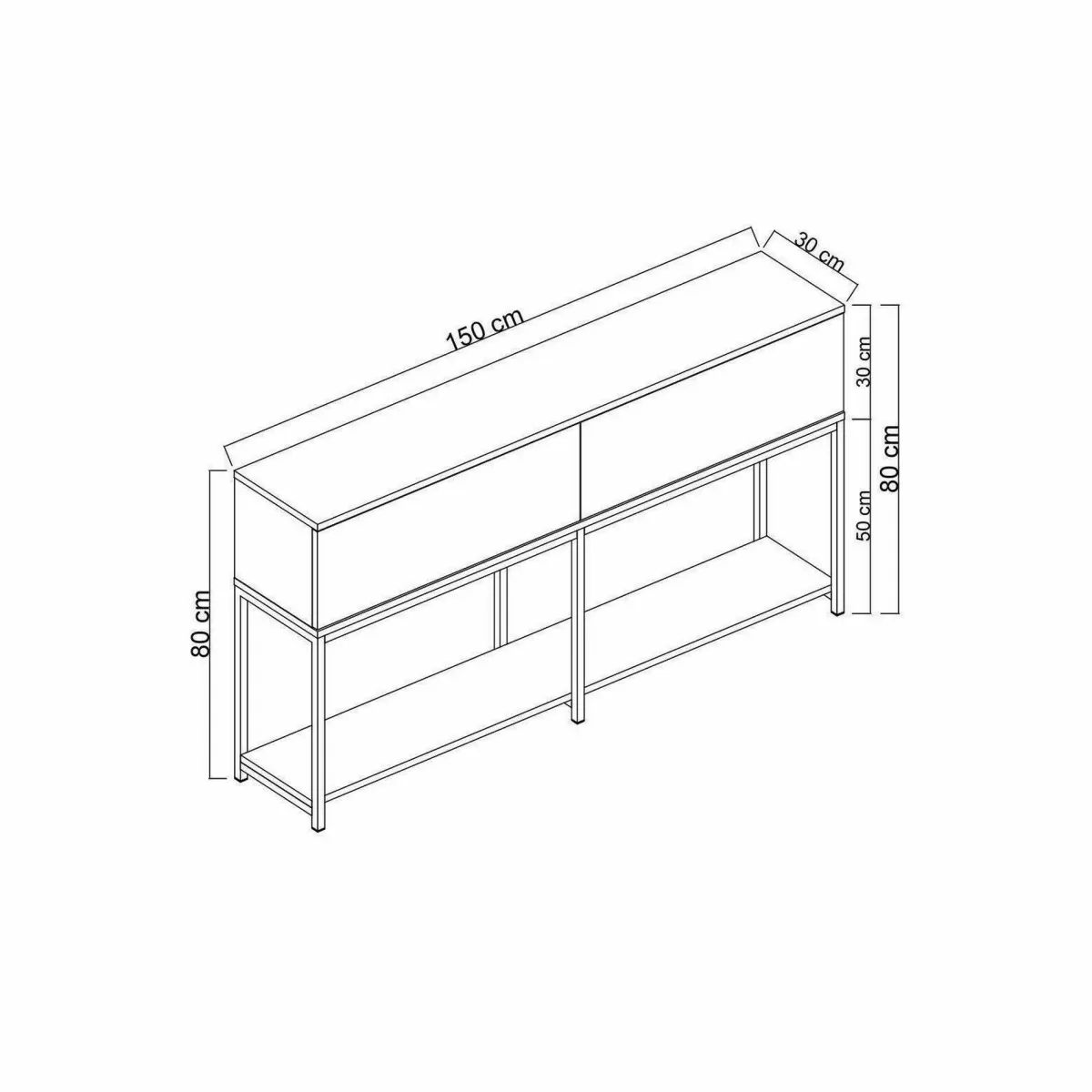 Cucina|Madie > Dmora Credenza antracite e argento 150x30x80h cm 2 ante - Basilia Argento, Nero Antracite