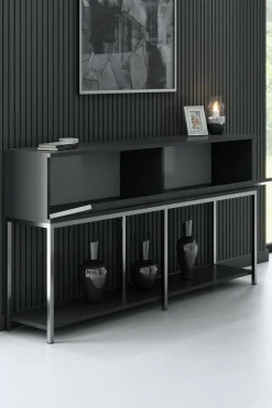 Cucina|Madie > Dmora Credenza antracite e argento 150x30x80h cm 2 ante - Basilia Argento, Nero Antracite