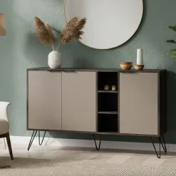 Credenza antracite e beige 142x35x83h cm 3 ante - Alin