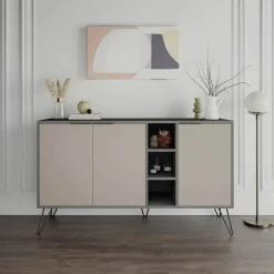 Credenza antracite e beige 142x35x83h cm 3 ante - Alin