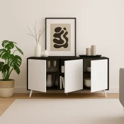 Madie|Credenze > Dmora Credenza antracite e bianca 153x39x72h cm 3 ante - Annina Bianco, Nero Antracite