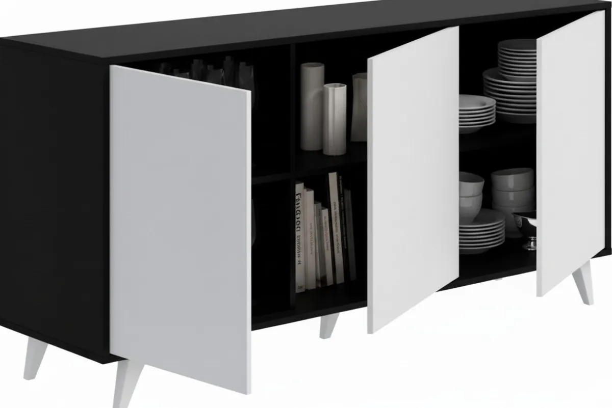 Madie|Credenze > Dmora Credenza antracite e bianca 153x39x72h cm 3 ante - Annina Bianco, Nero Antracite