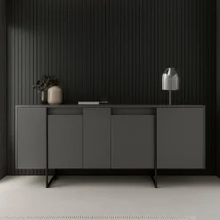 Cucina|Madie > Dmora Credenza antracite e nera moderna 160x35x80h cm 4 ante - Arta Nero, Nero Antracite