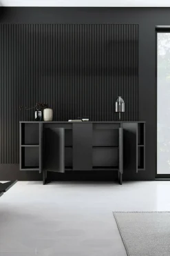 Cucina|Madie > Dmora Credenza antracite e nera moderna 160x35x80h cm 4 ante - Arta Nero, Nero Antracite