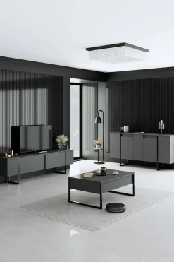 Cucina|Madie > Dmora Credenza antracite e nera moderna 160x35x80h cm 4 ante - Arta Nero, Nero Antracite