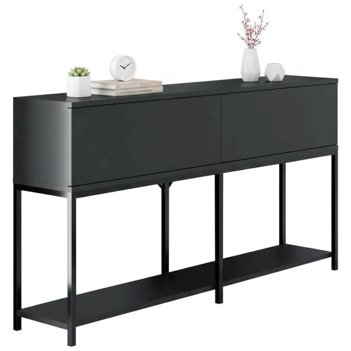 Credenza antracite e nera 150x30x80h cm 2 ante - Basilia