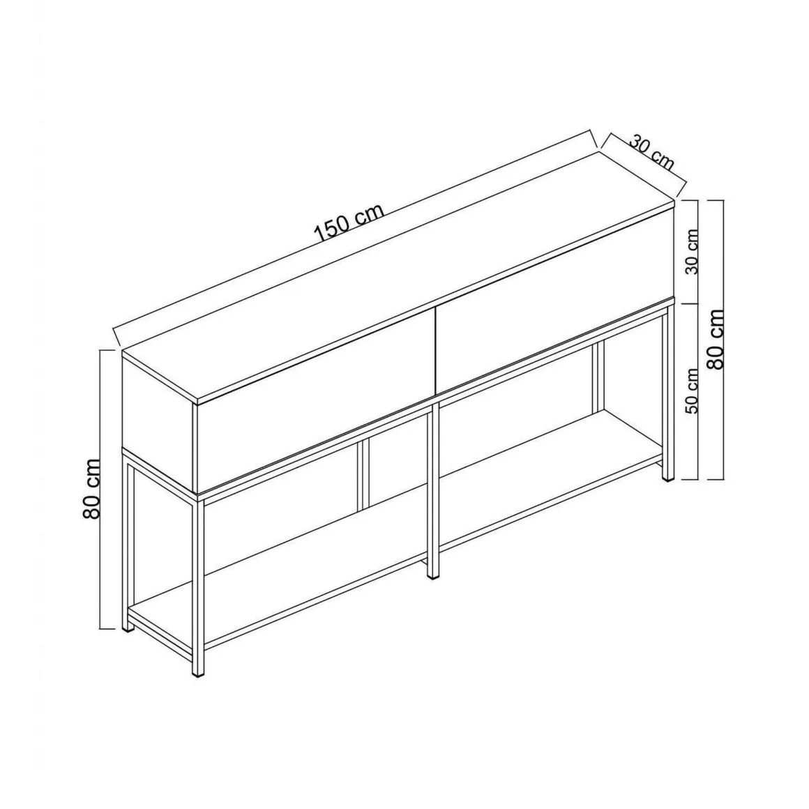Credenza antracite e nera 150x30x80h cm 2 ante - Basilia