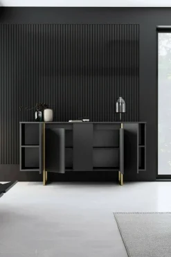 Cucina|Madie > Dmora Credenza antracite e oro 160x35x80h cm 4 ante - Arta Oro, Nero Antracite