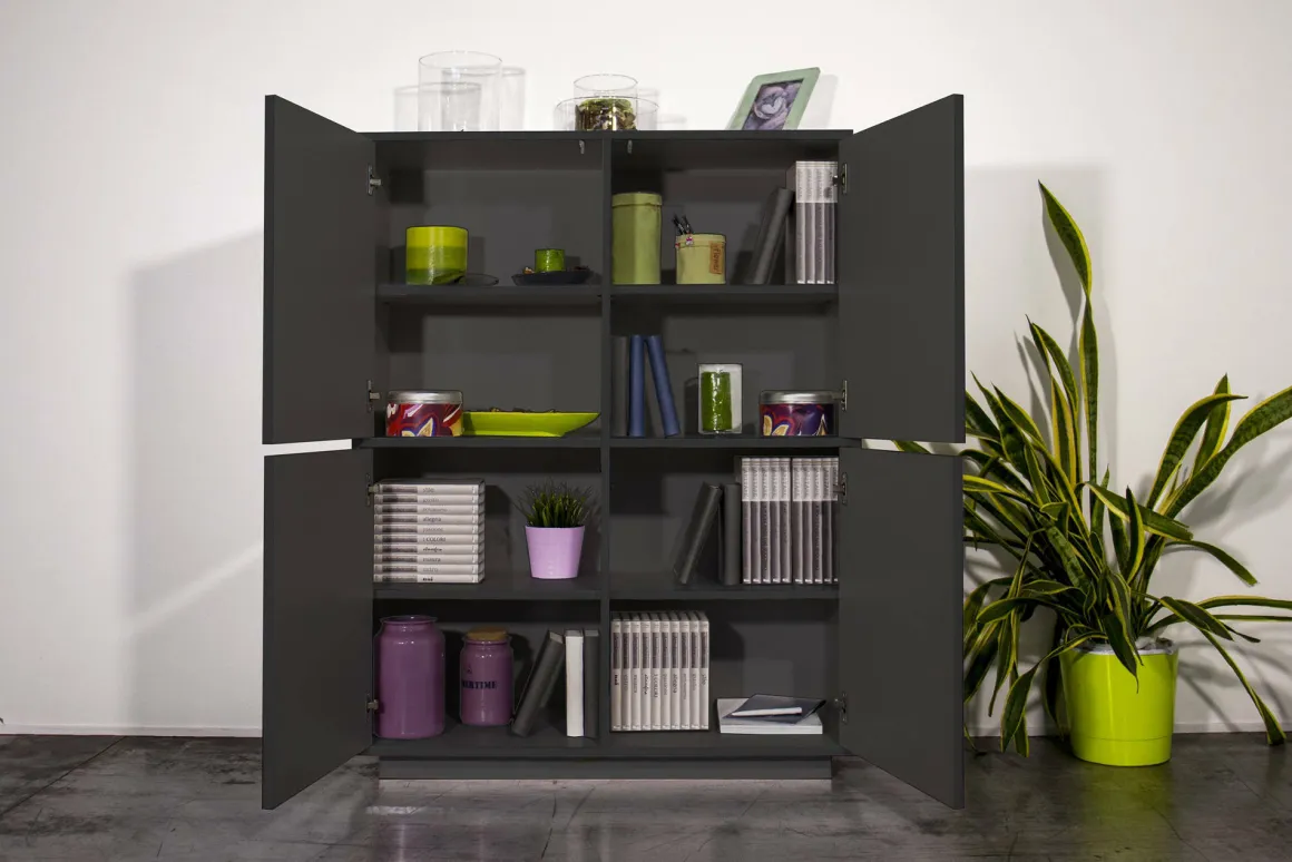 Credenza antracite lucida 100x41x126h cm 4 ante - Ara