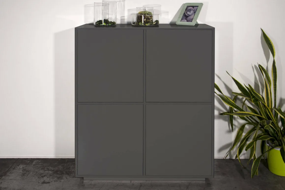 Credenza antracite lucida 100x41x126h cm 4 ante - Ara