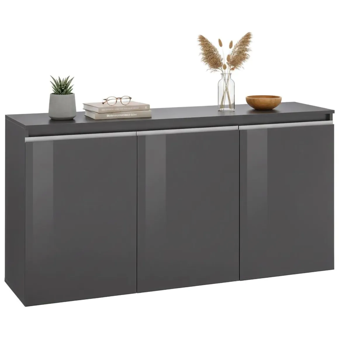 Cucina|Salotto > Dmora Credenza antracite lucida 160x41x86h cm 2 ante e 3 cassetti - Aysha Nero Antracite
