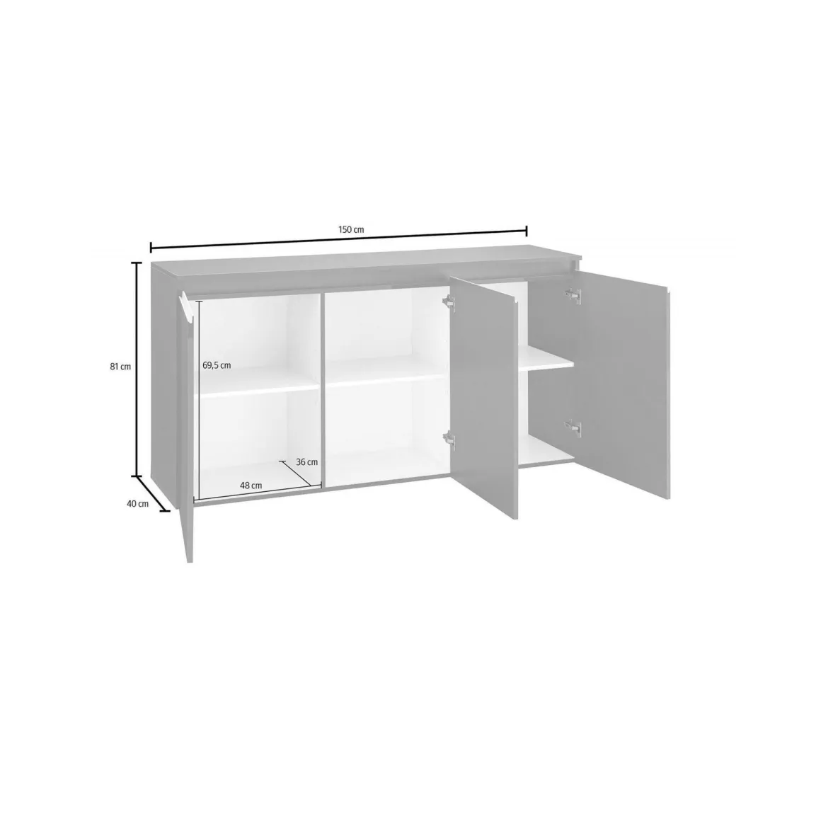 Cucina|Salotto > Dmora Credenza antracite lucida 160x41x86h cm 2 ante e 3 cassetti - Aysha Nero Antracite