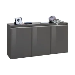 Cucina|Salotto > Dmora Credenza antracite lucida 160x41x86h cm 2 ante e 3 cassetti - Aysha Nero Antracite