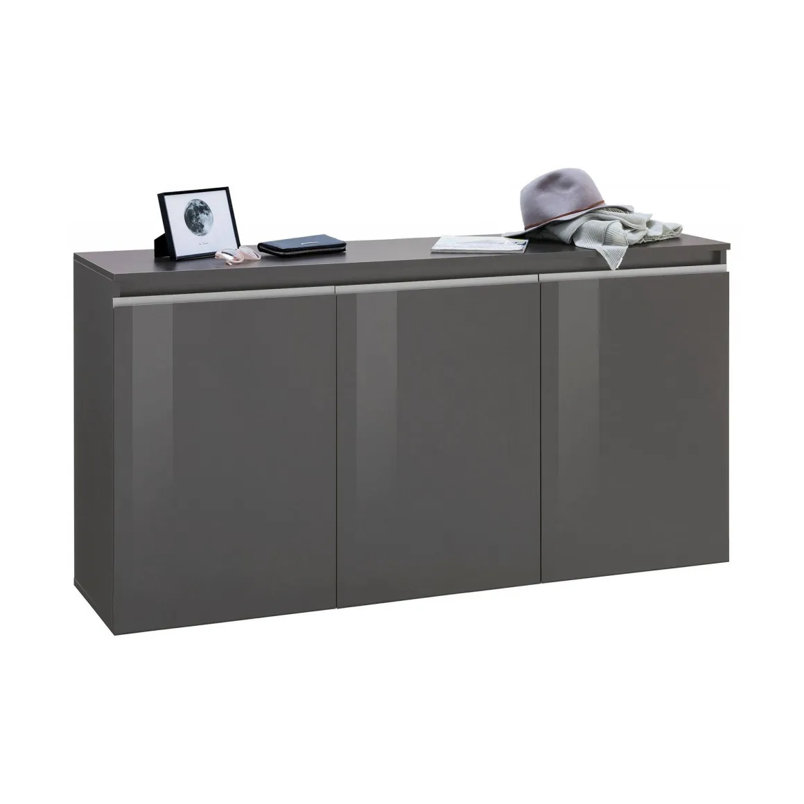 Cucina|Salotto > Dmora Credenza antracite lucida 160x41x86h cm 2 ante e 3 cassetti - Aysha Nero Antracite