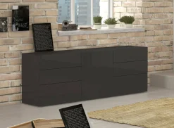 Credenza antracite lucida 170x40x60h cm 1 anta e 6 cassetti - Agito