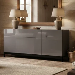 Credenza antracite lucida 170x40x72h cm 3 ante e 1 cassetto - Allel