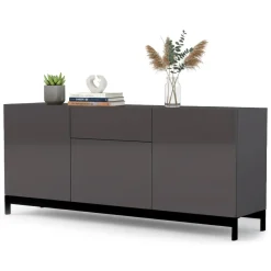 Credenza antracite lucida 170x40x72h cm 3 ante e 1 cassetto - Allel