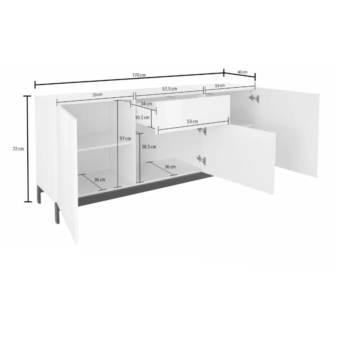 Credenza antracite lucida 170x40x72h cm 3 ante e 1 cassetto - Allel