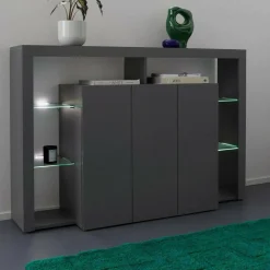Cucina|Madie > Dmora Credenza antracite 150x40x100h cm 3 ante - Bagnasco Nero Antracite