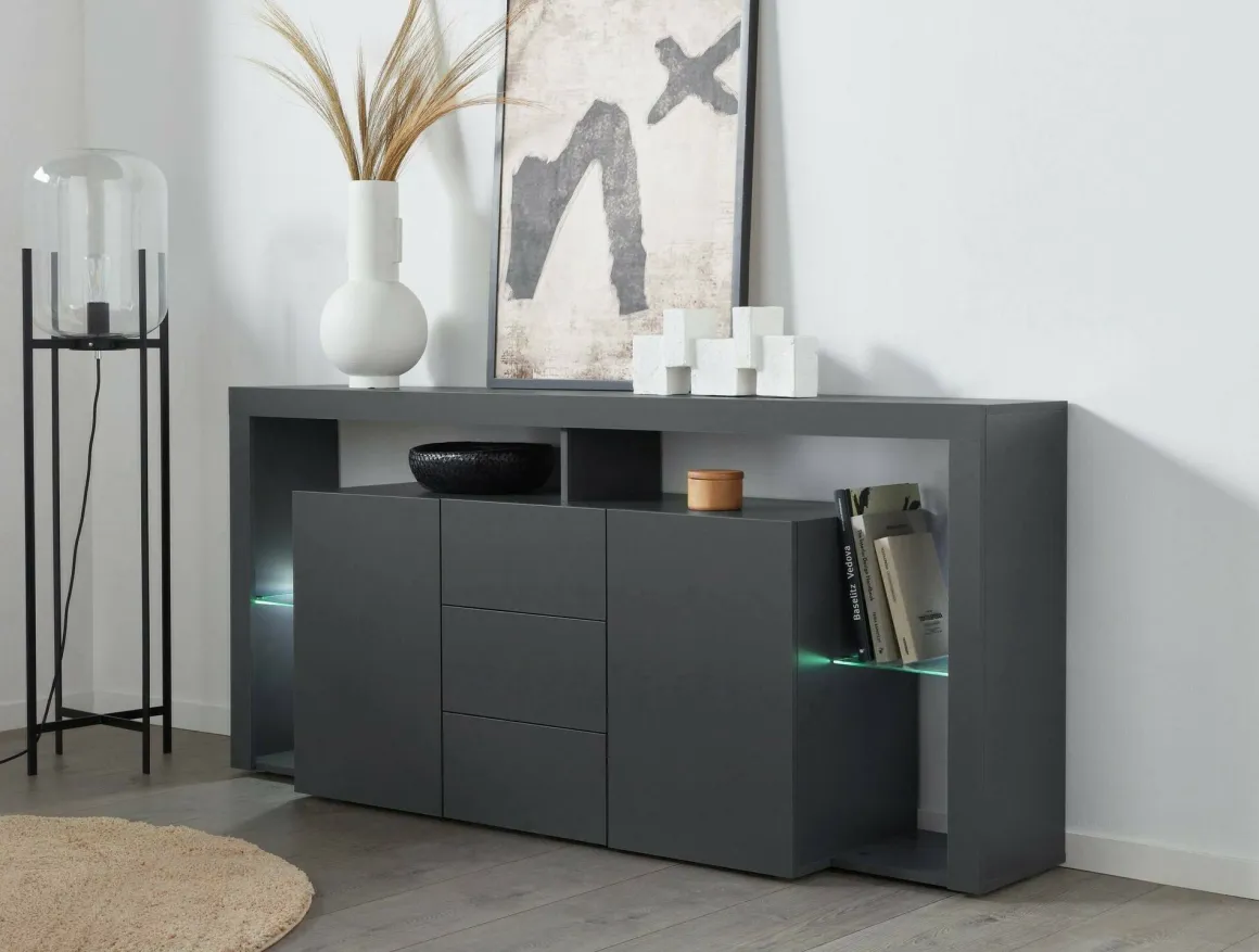 Credenza antracite 180x40x80h cm 2 ante e 3 cassetti - Aba