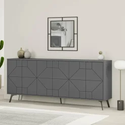Credenza antracite 183x35x77h cm 6 ante - Earl