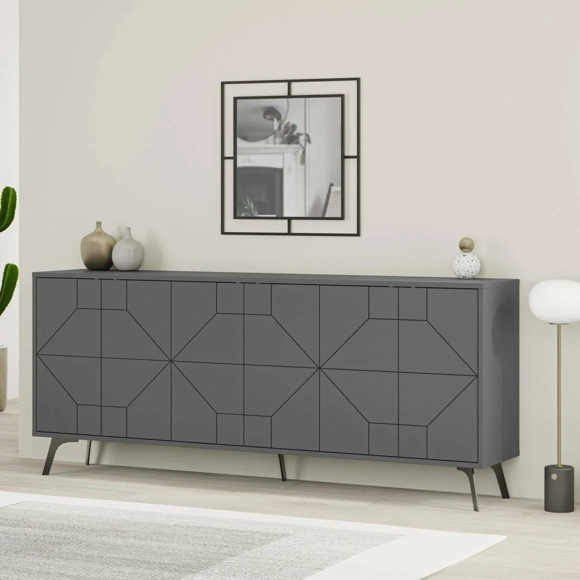 Credenza antracite 183x35x77h cm 6 ante - Earl