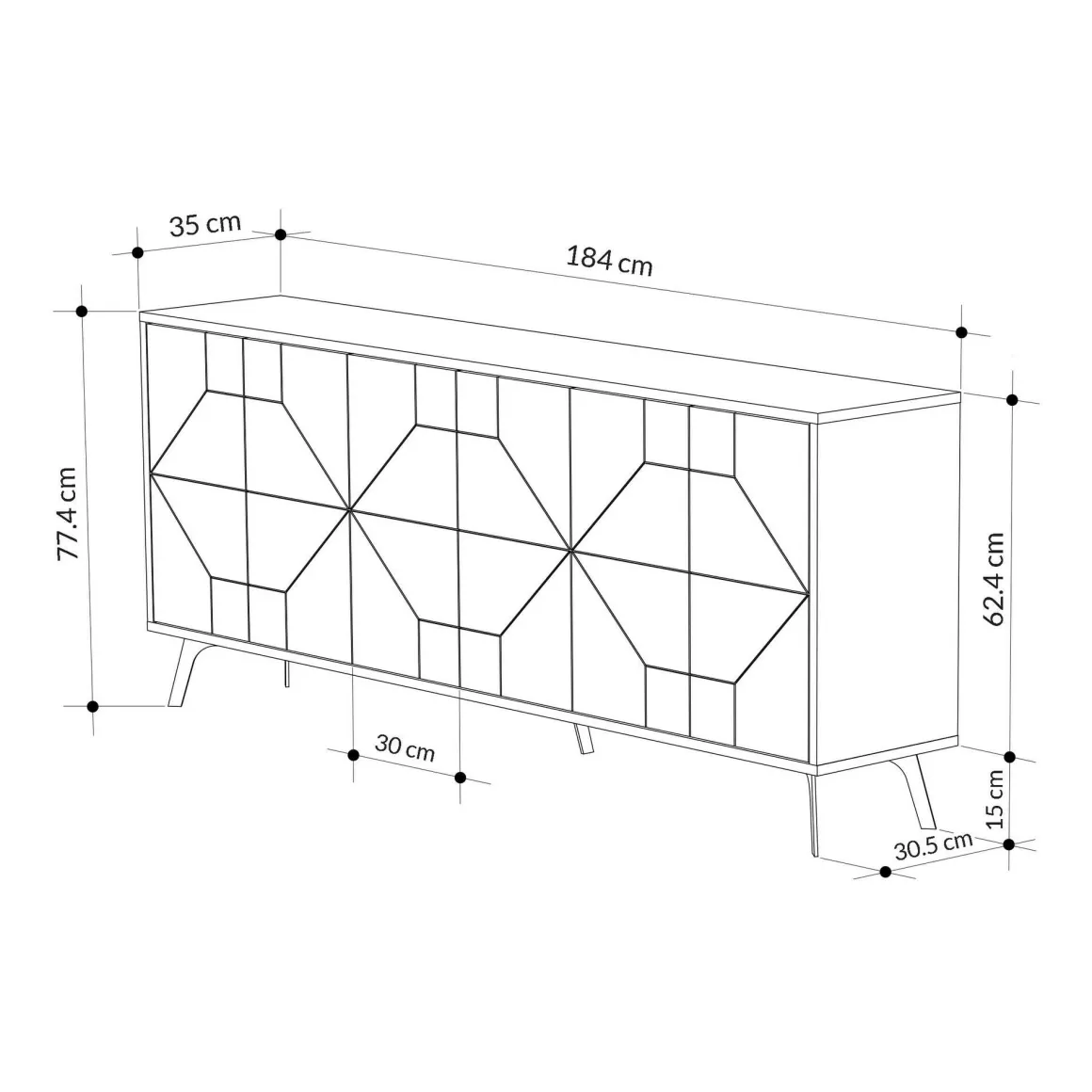 Credenza antracite 183x35x77h cm 6 ante - Earl