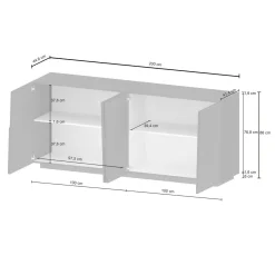 Credenza antracite 200x44x86h cm 4 ante - Arda