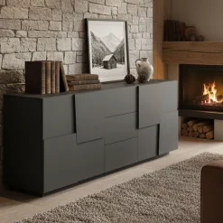 Credenza antracite 220x44x86h cm 4 ante e 3 cassetti - Astel