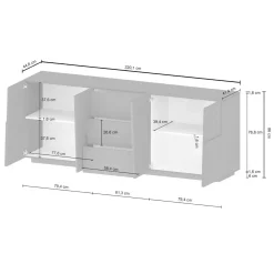 Credenza antracite 220x44x86h cm 4 ante e 3 cassetti - Astel