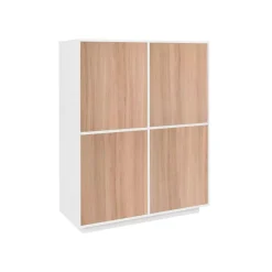 Cucina|Salotto > Dmora Credenza Ara, cm 100x41h126, Bianco lucido e Noce Marrone Noce, Bianco Lucido