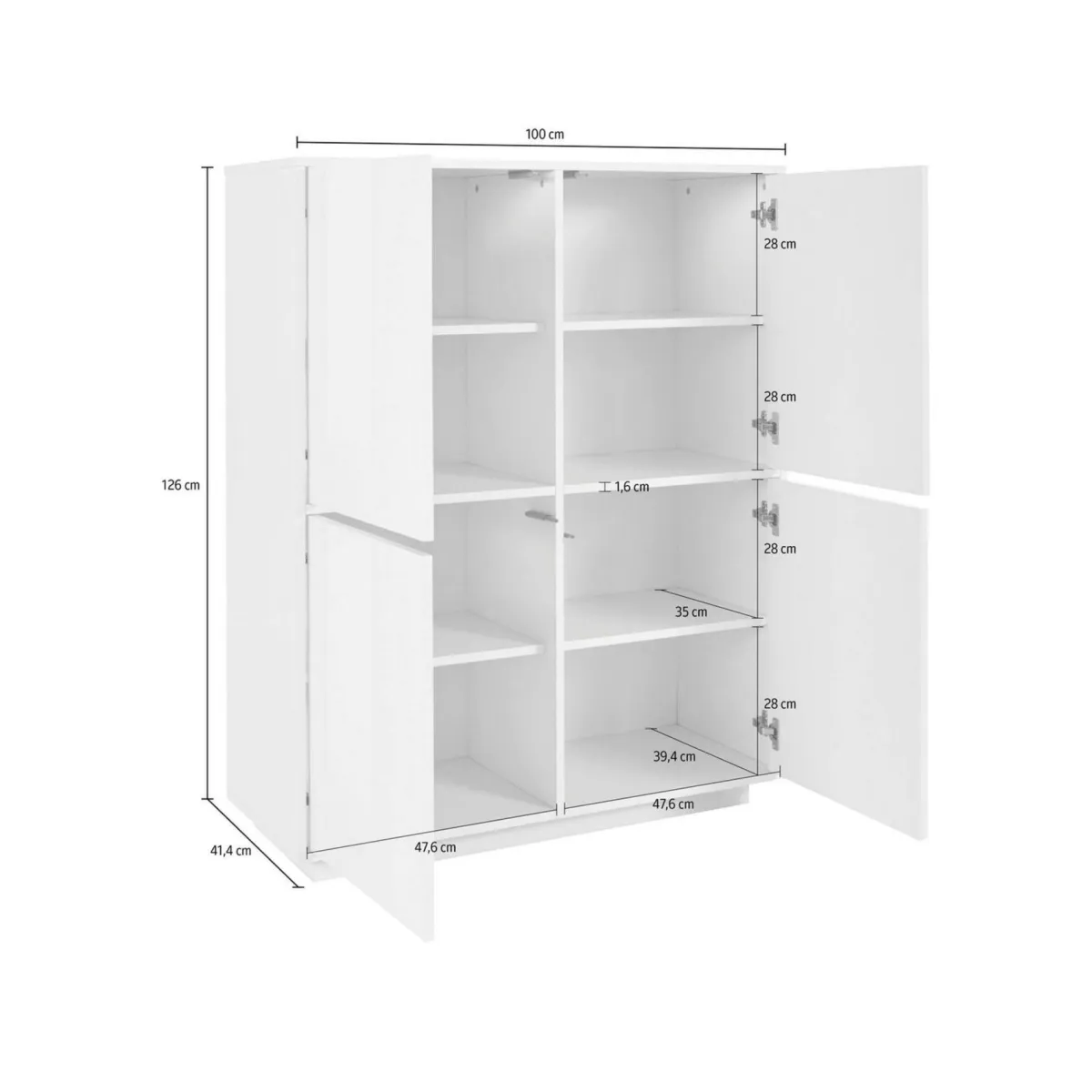 Cucina|Salotto > Dmora Credenza Ara, cm 100x41h126, Bianco lucido e Noce Marrone Noce, Bianco Lucido