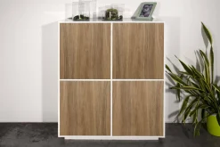 Cucina|Salotto > Dmora Credenza Ara, cm 100x41h126, Bianco lucido e Noce Marrone Noce, Bianco Lucido