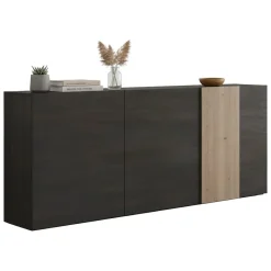 Madie|Credenze > Dmora Credenza ardesia e noce 181x44x86h cm 3 ante - Jerry Marrone Noce, Grigio Ardesia