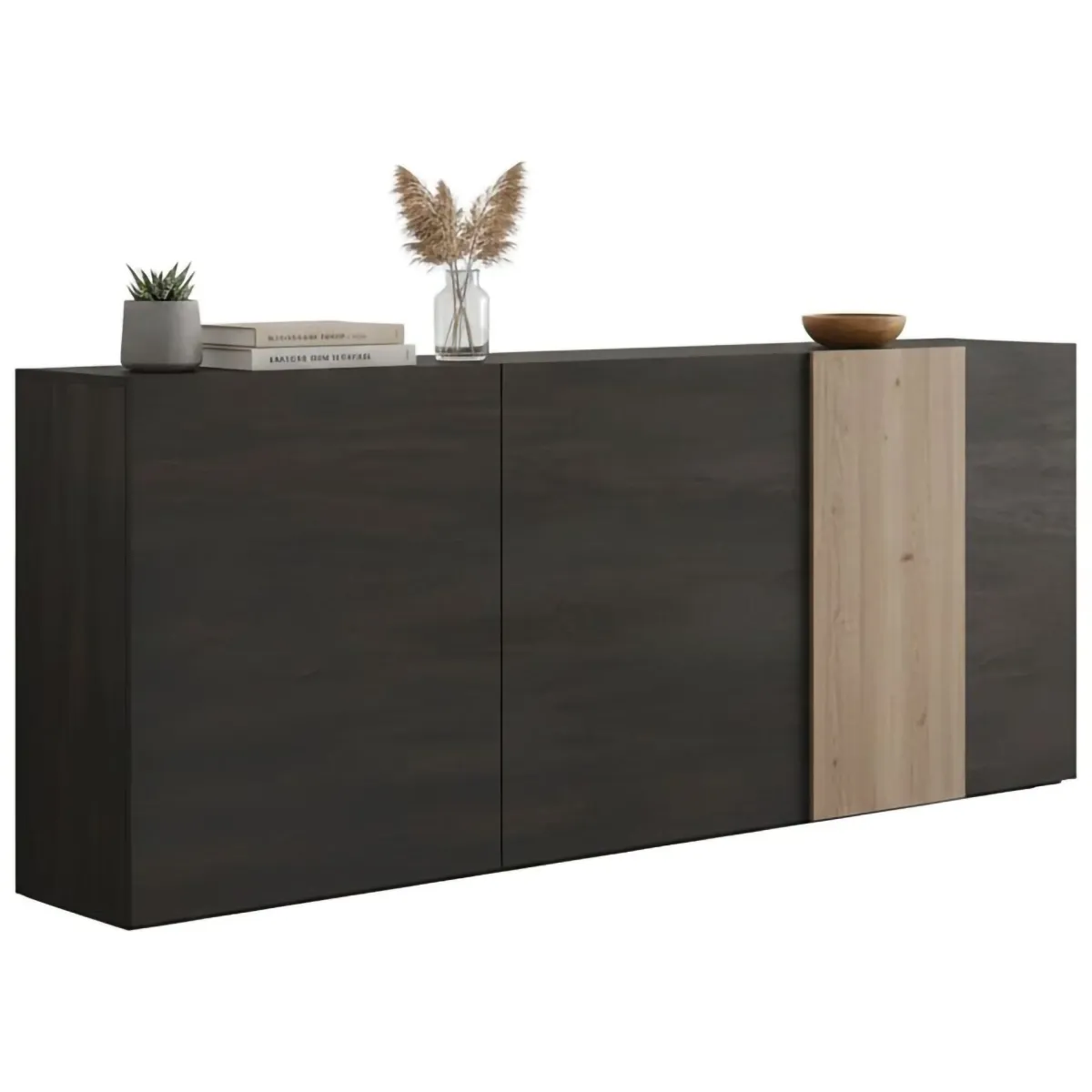 Madie|Credenze > Dmora Credenza ardesia e noce 181x44x86h cm 3 ante - Jerry Marrone Noce, Grigio Ardesia