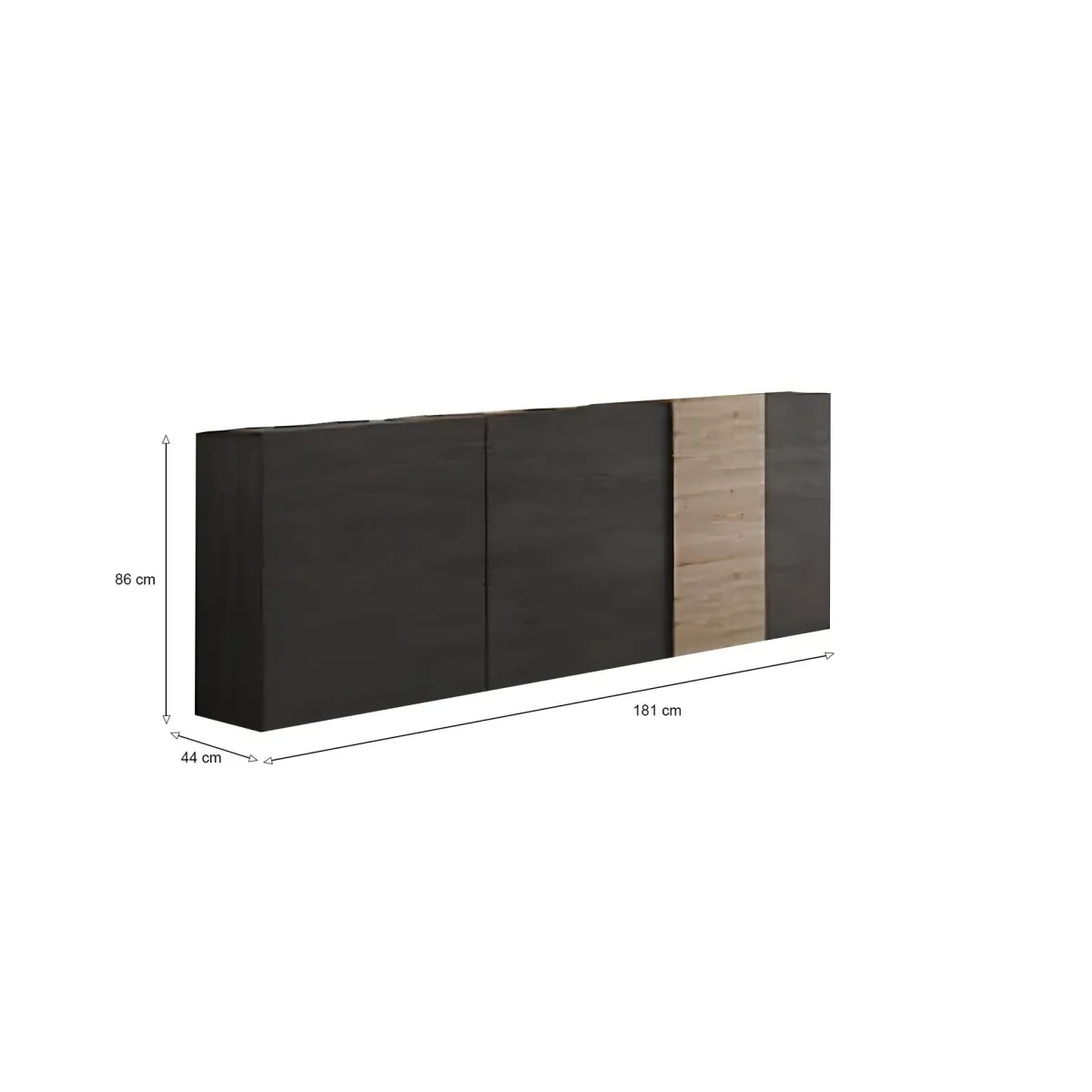 Madie|Credenze > Dmora Credenza ardesia e noce 181x44x86h cm 3 ante - Jerry Marrone Noce, Grigio Ardesia