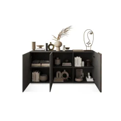 Madie|Credenze > Dmora Credenza ardesia e noce 181x44x86h cm 3 ante - Jerry Marrone Noce, Grigio Ardesia