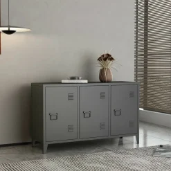 Madie|Credenze > Dmora Credenza ardesia 120x40x73h cm 3 ante - Cocullo Grigio Ardesia