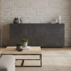 Cucina|Madie > Dmora Credenza ardesia 180x43x86h cm 2 ante e 3 cassetti - Ariet Grigio Ardesia
