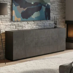 Cucina|Madie > Dmora Credenza ardesia 220x43x86h cm 4 ante e 3 cassetti - Ayrton Grigio Ardesia
