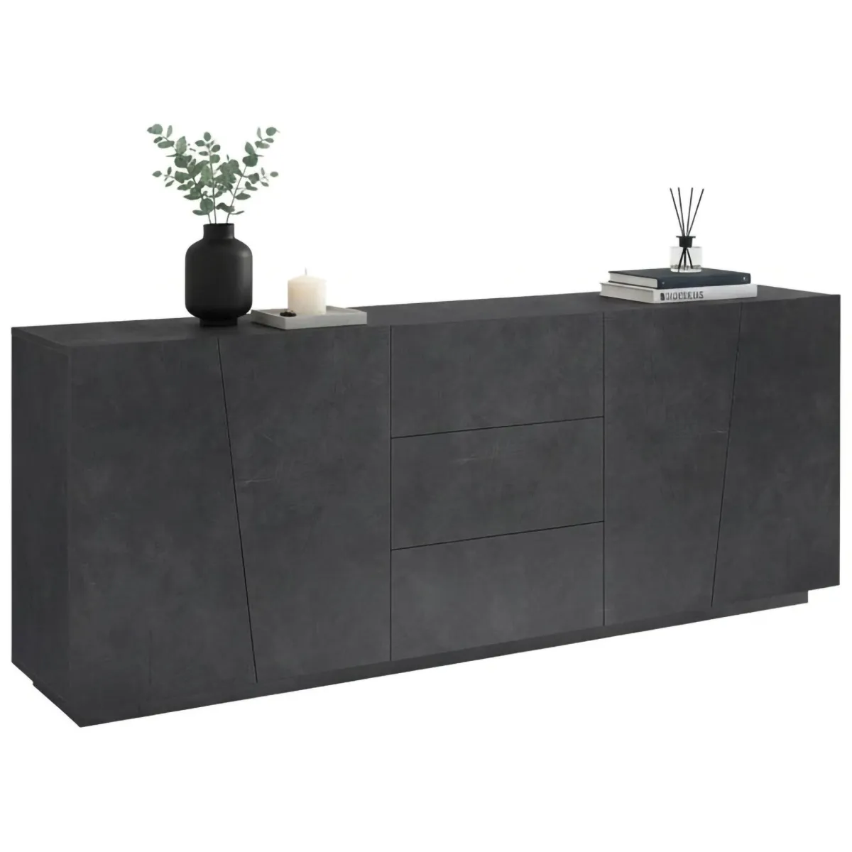 Cucina|Madie > Dmora Credenza ardesia 220x43x86h cm 4 ante e 3 cassetti - Ayrton Grigio Ardesia